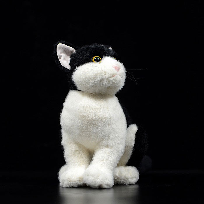 Simulation black and white cat doll cute cow cat doll Chinese garden cat plush toy simulation animal