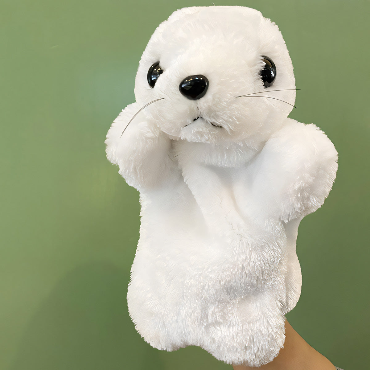 LULEZON Plush Seal Hand Stuffed puppets Ocean Animals Toys for Kids White