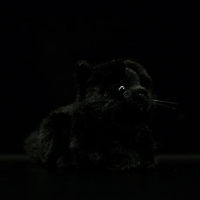 Super pure black cat plush toy doll cute little cat doll simulation cat plush toy