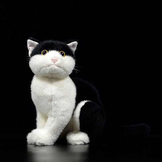 Simulation black and white cat doll cute cow cat doll Chinese garden cat plush toy simulation animal