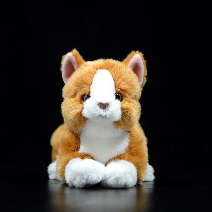 Super cute yellow and white cat plush toy doll cute kitten doll simulation cat plush toy
